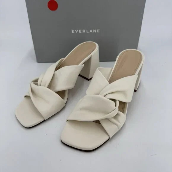 Everlane The Day Twist Heel Sandals sz 9 Parchment Slip-on Leather Block Heel - Picture 4 of 9